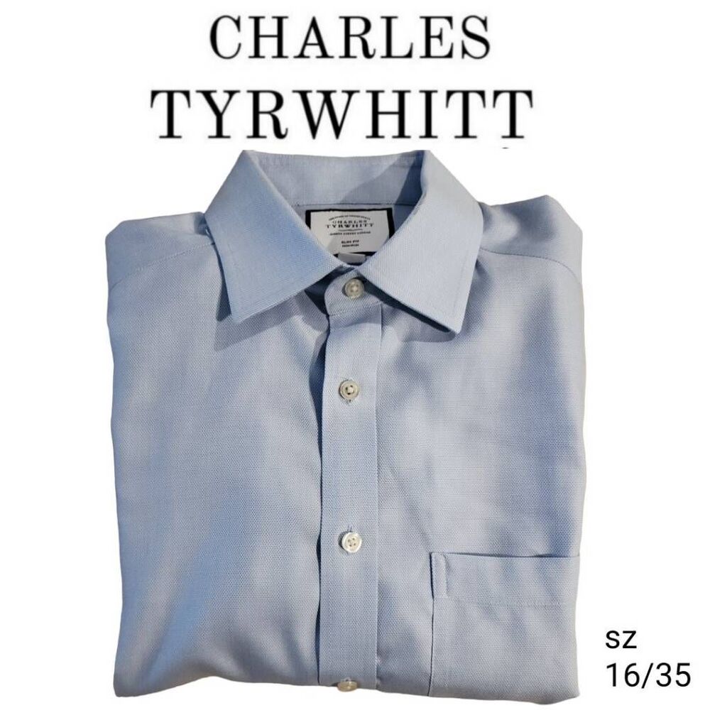 5 FOR 25 Charles Tyrwhitt Solid Blue Textured Dress Shirt